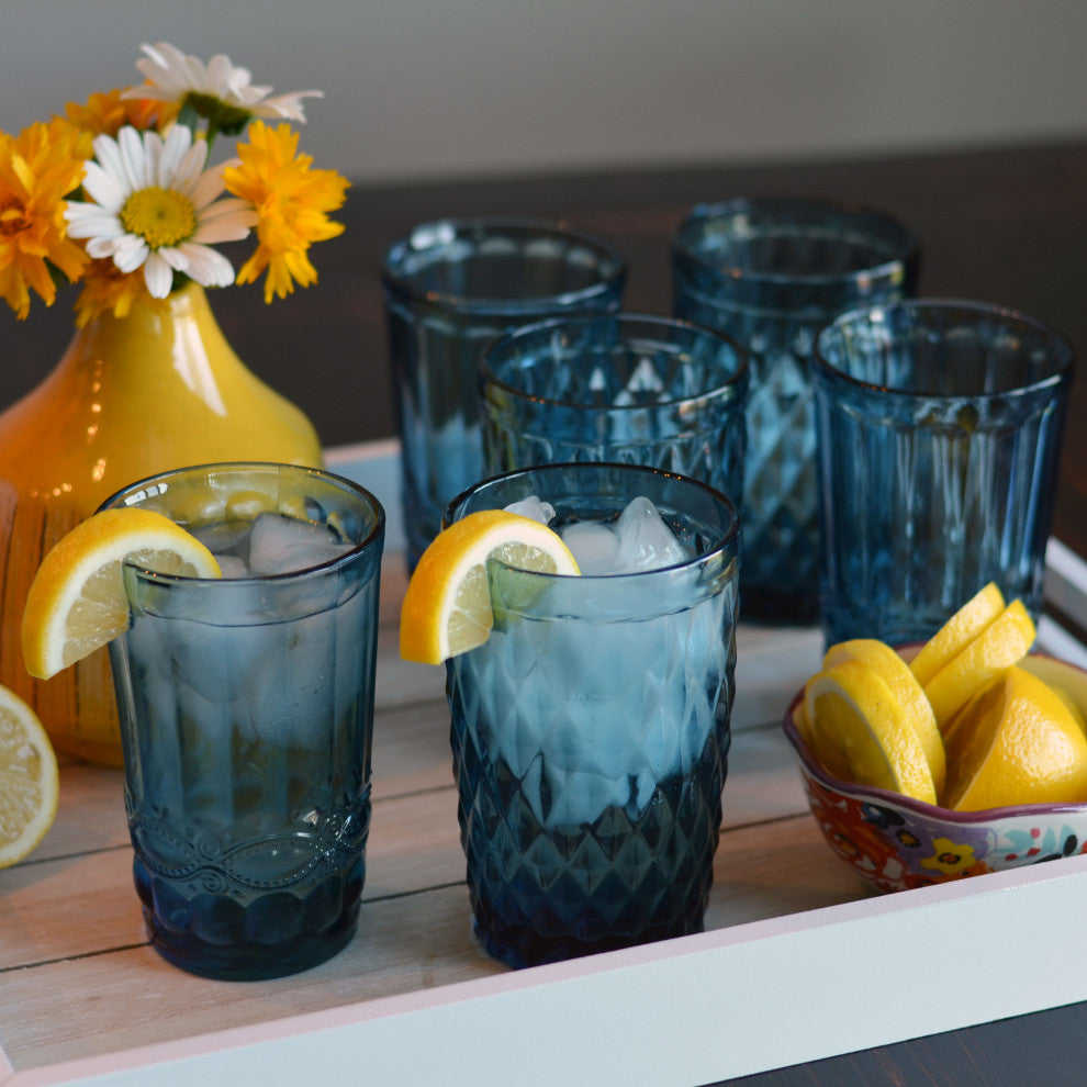 6 Blue Glass Tumblers