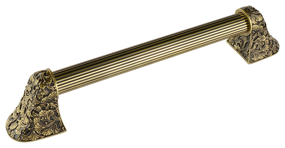 Florid Leaves Appliance Pull, Antique Brass, 14", Fluted