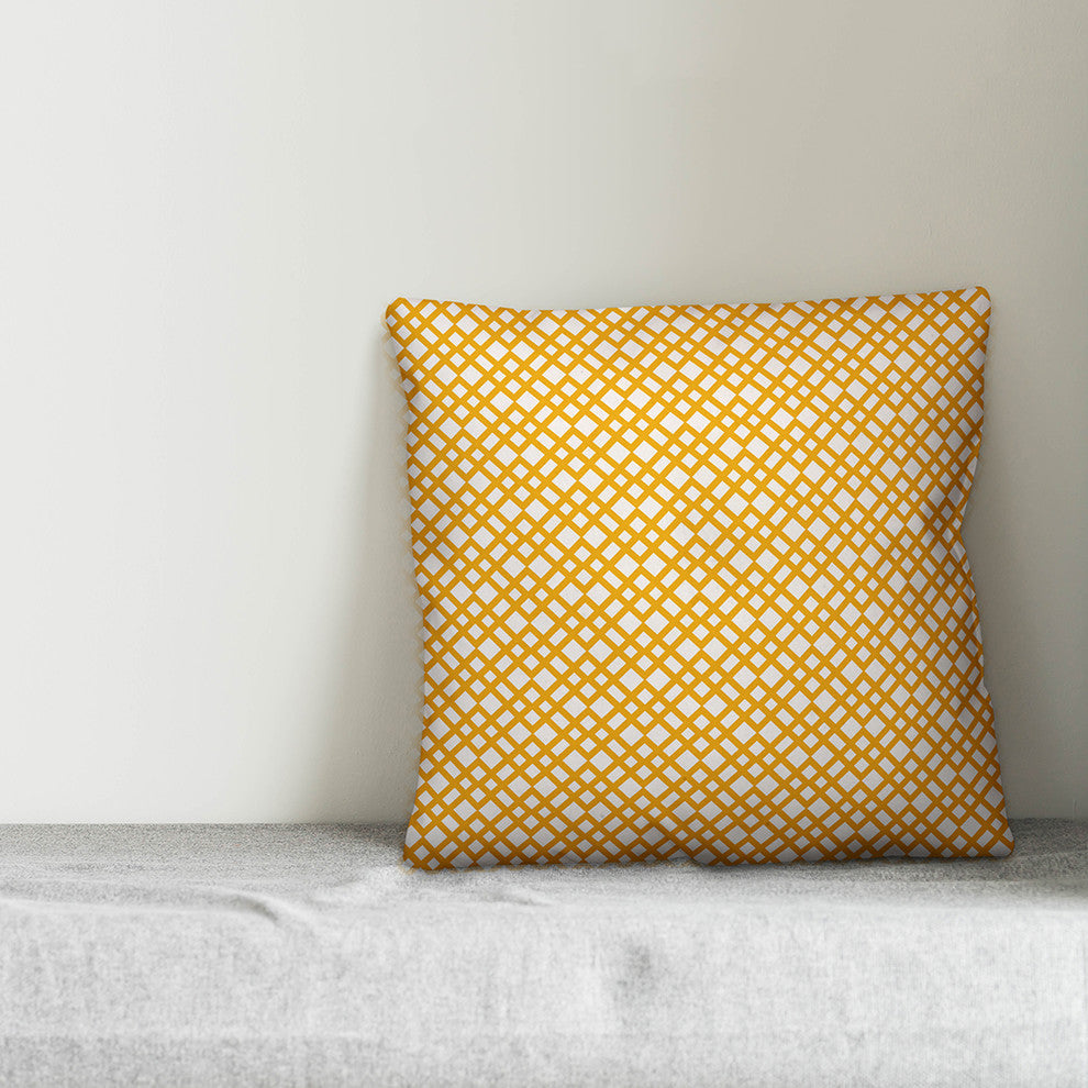 Yellow Lattice Pattern Outdoor Throw Pillow, 16"x16"