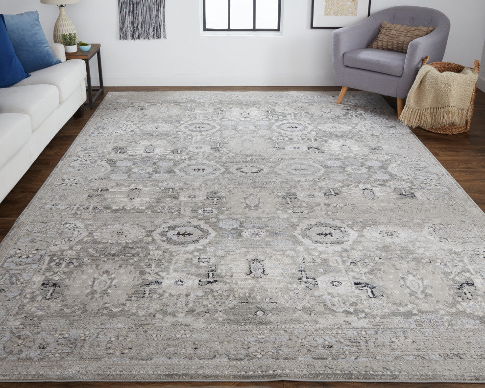 Weave & Wander Adana Metallic Rug, Ivory/Silver Gray, 5ft x 8ft Rug