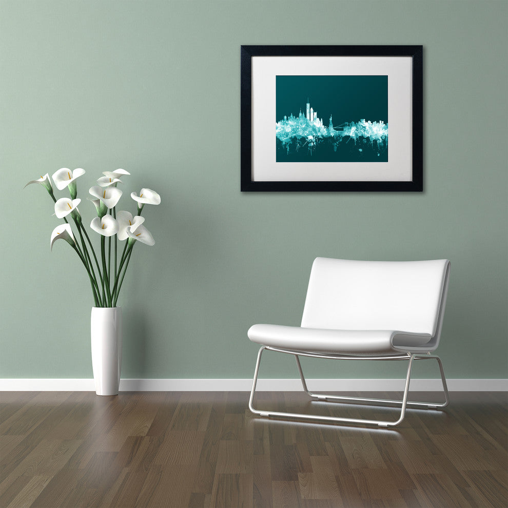 Michael Tompsett ''New York Skyline Teal'' Matted Framed Art, 16x20