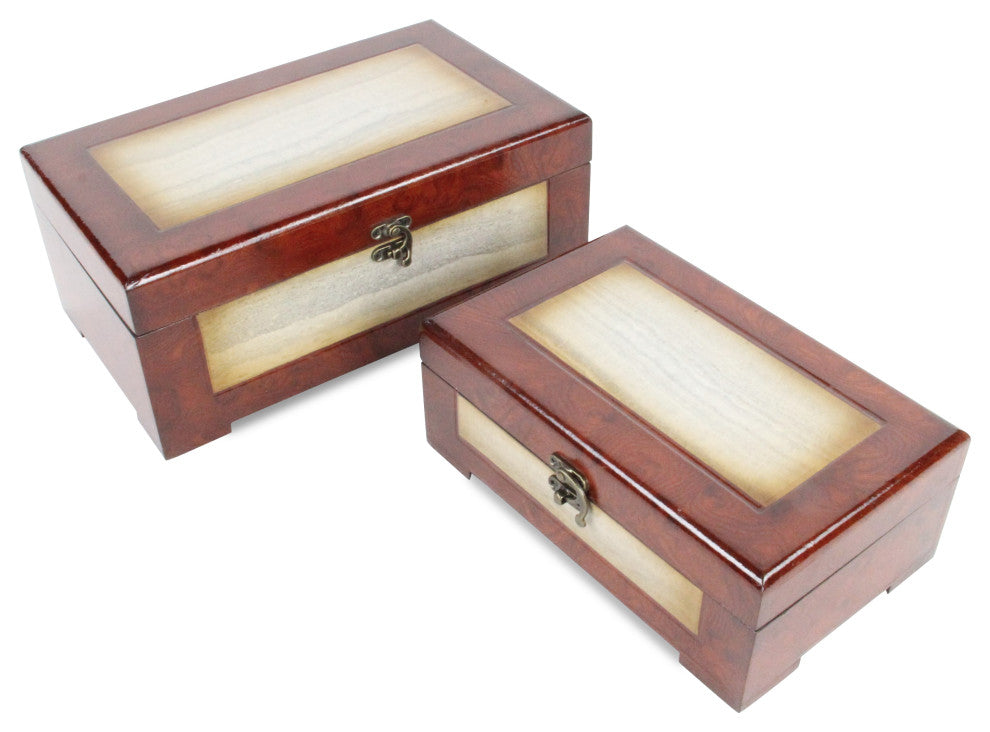 Marbled Wooden Treasure Boxes, Set of 2