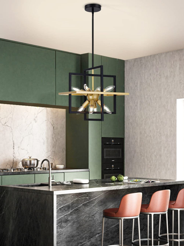 8 Light Black and Champagne Gold Chandelier Industrial Black Pendant Light