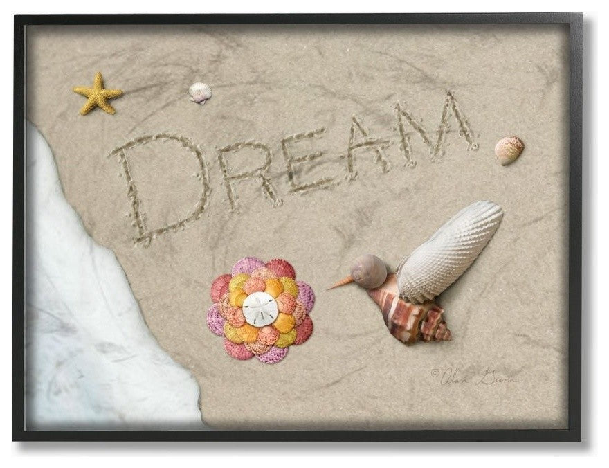 Dream In Sand, Starfish Sand Dollar and Seashell Hummingbird, Framed, 24"x30"