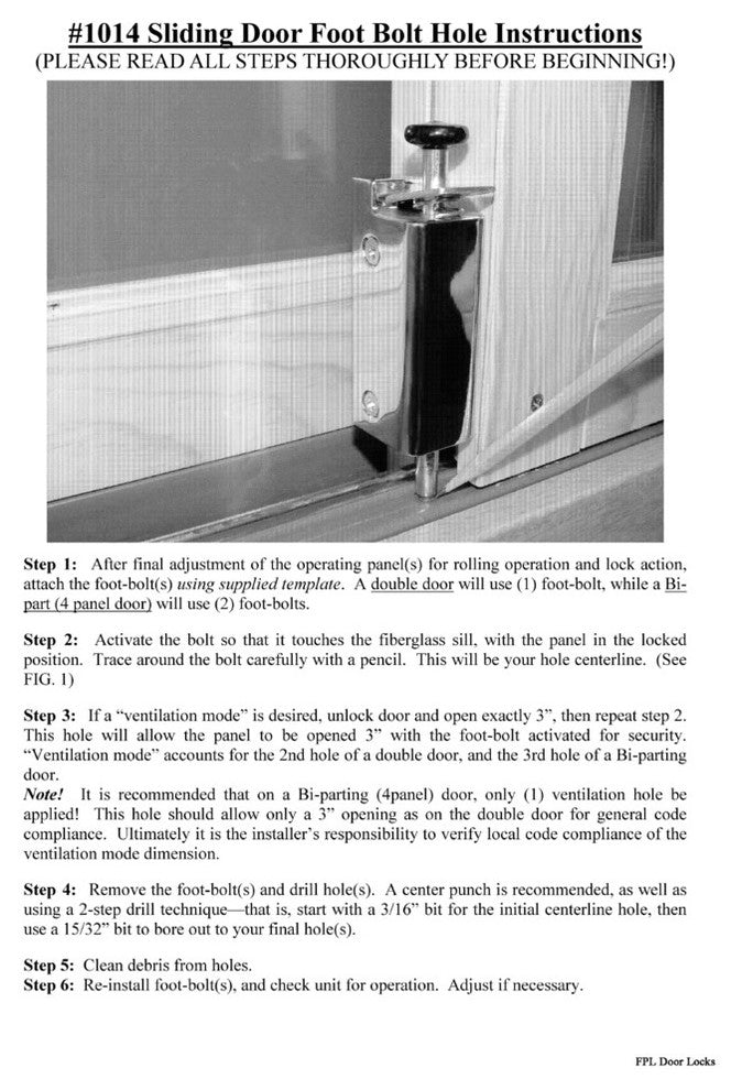 FPL Sliding Door Lock Security Foot Bolt, Satin Chrome