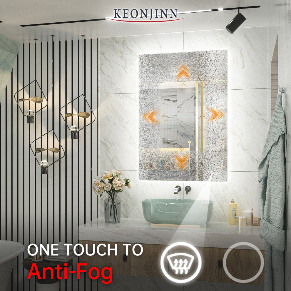 Backlit LED Mirror for Bathroom, Anti-Fog Dimmable, Silver, 24x36