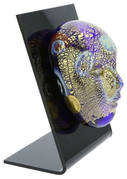 GlassOfVenice Murano Glass Venetian Carnival Mask - Blue Millefiori