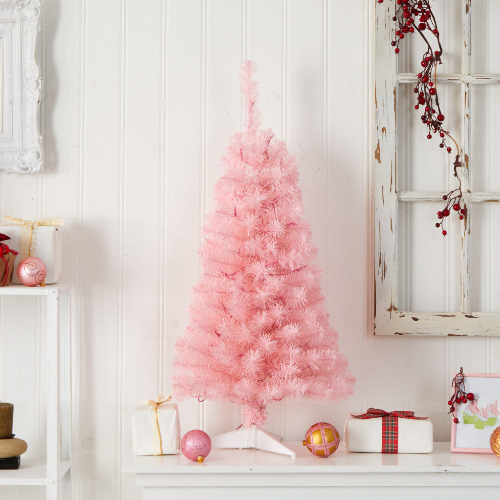 3' Pink Artificial Christmas Tree With 50 LED Lights and 118 Bendable Branches