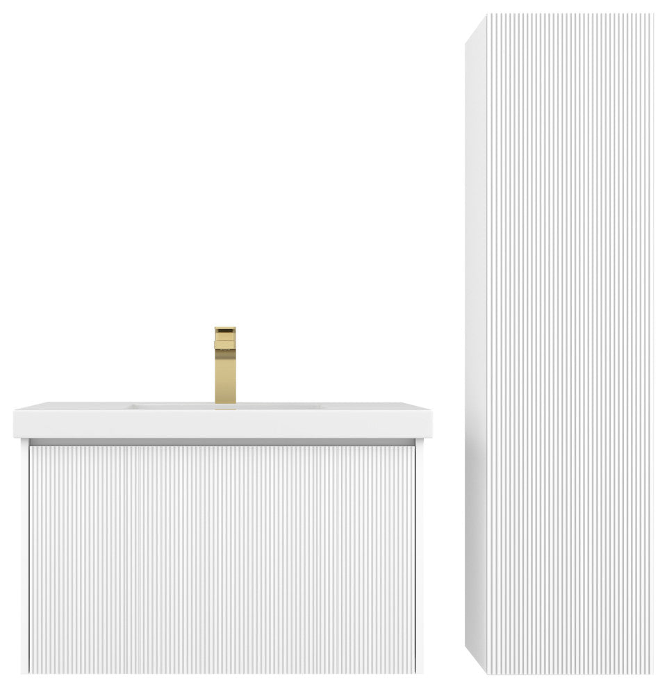 Floating Bathroom Vanity with Sink, Wall Mounted Vanity, White, 30" W/ Sink, Side Cabinet