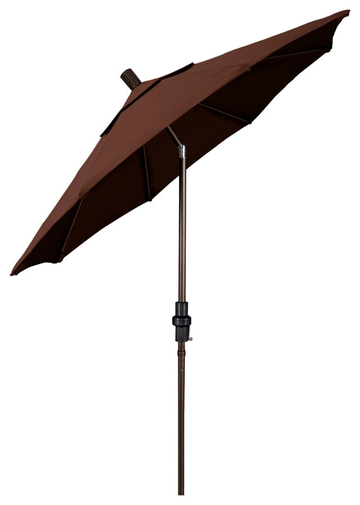 7.5' Bronze Collar Tilt Lift Fiberglass Rib Aluminum Umbrella, Sunbrella, Bay Brown