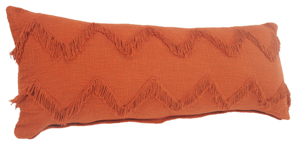 Solid Cinnamon Chevron Shag Throw Pillow, 14" X 36"