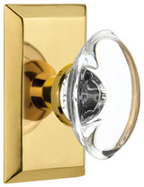 Studio Plate Passage Oval Clear Crystal Glass Door Knob, Polished Brass