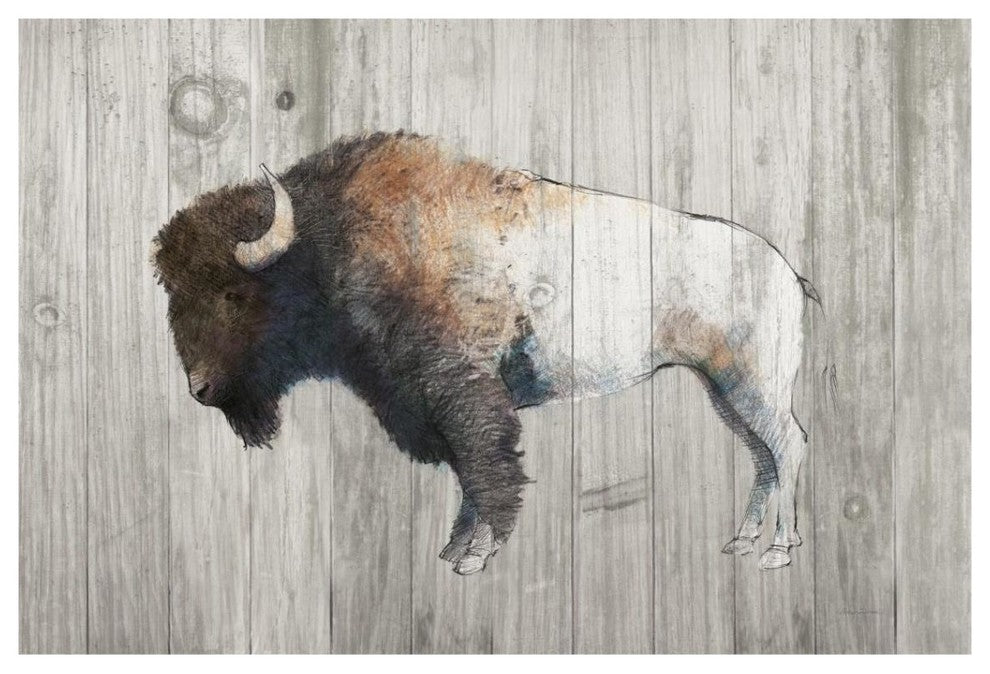 "Colorful Bison Dark Brown on Wood" Paper Print by Avery Tillmon, 38"x26"