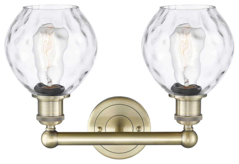 Waverly 2-Light 15" Bath Vanity Light, Antique Brass Finish, Clear Shade