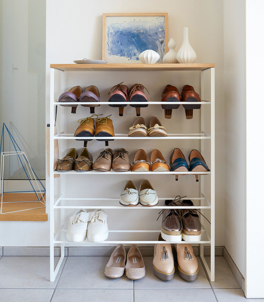 Tower 6-Tier Wood Top Shoe Rack, White
