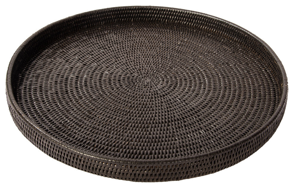 Artifacts Rattan™ Round Serving / Ottoman Tray, Tudor Black, Medium