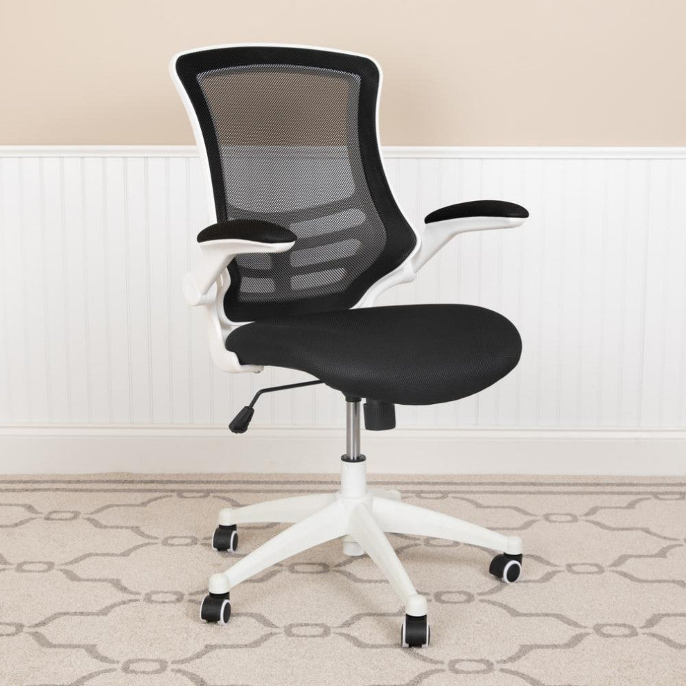 Mid-Back Black Mesh Swivel Ergonomic Task Office Chair with White Frame and...