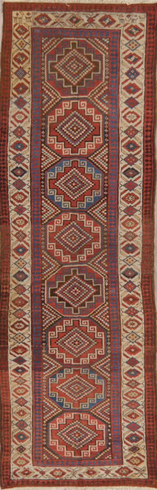 Consigned, Antique Russian Oriental Traditional Hand-Knotted Area Rug, 10'3"x3'2