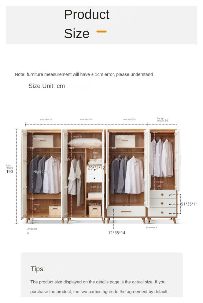 Beech solid wood wardrobe combination, Wardrobe Combination Ad 55.1x22x74.8inch