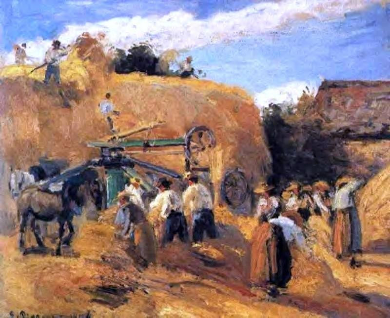 Camille Pissarro The Threshing Machine, 20"x25" Wall Decal Print
