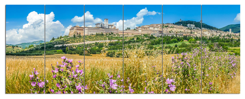Ancient Town of Assisi Panorama, Landscape Canvas Art Print, 70"x28", 6 Panels