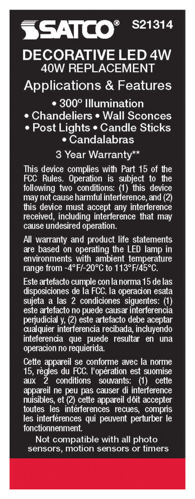 4W CA10 LED, Clear, Medium Base, 90 CRI, 4000K, 120V