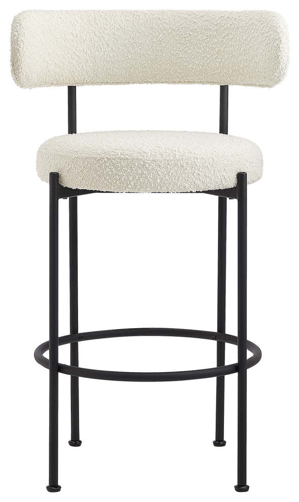 Albie Boucle Fabric Bar Stools - Set of 2 - Ivory Black