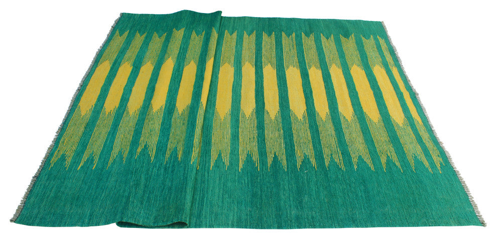 Modern Flatweave Aubriell Green/Gold Rug, 5'8x7'8