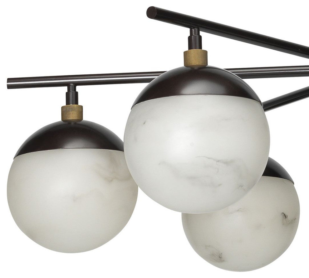 Vintage Style Faux Alabaster Globe Shade 6 Light Chandelier Bronze Metal Round
