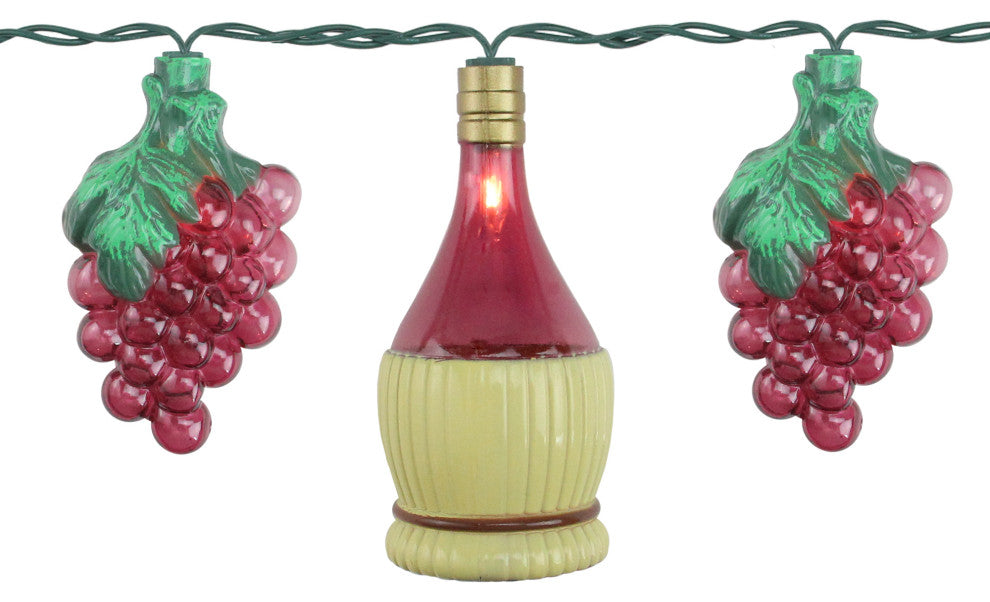 10-Count Grape and Wine Bottle Outdoor Patio Lights 7.5ft, Green Wire