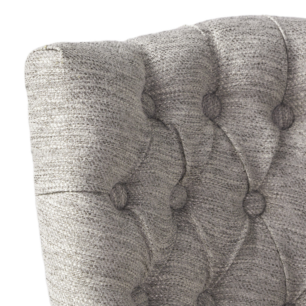 Case Tufted Dining Chair With Cabriole Legs, Set of 2, Light Gray, Brown Wash Finish