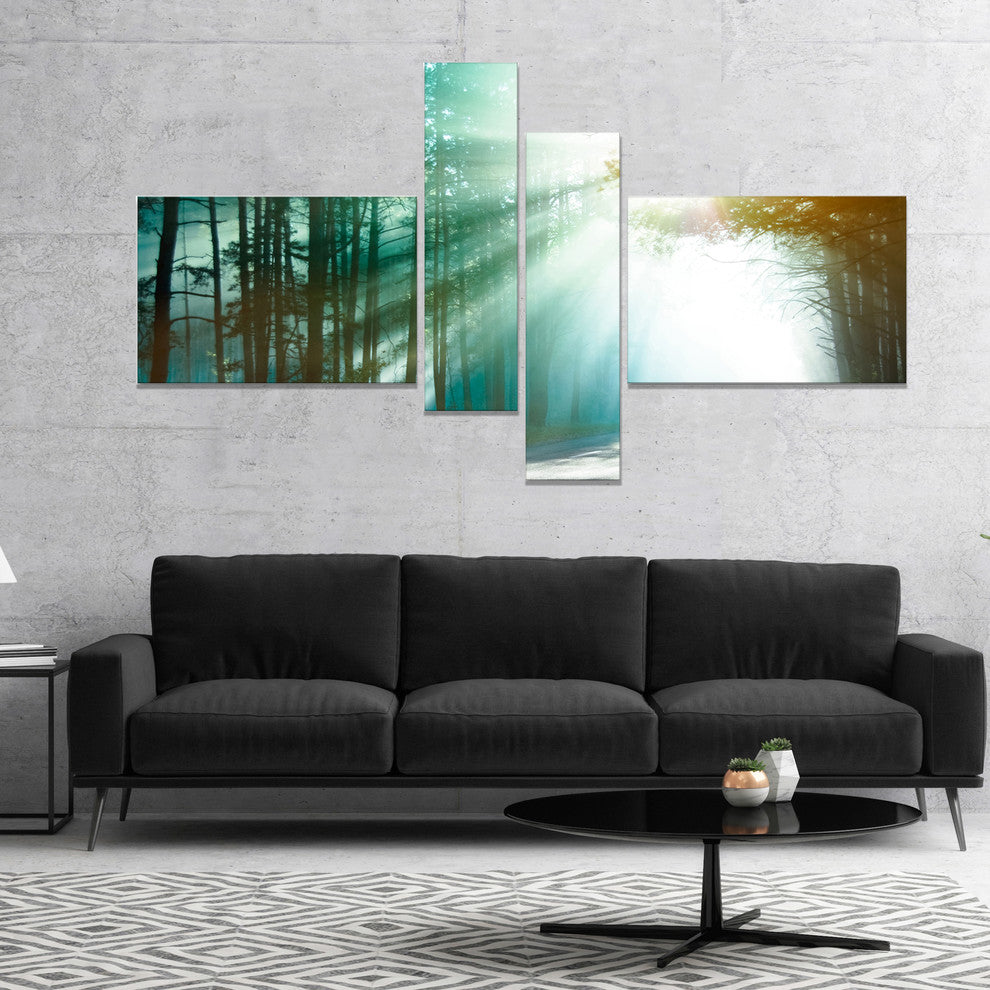 Magic Blue Forest, Landscape Photography Canvas Print, 60"x32", 4 panels