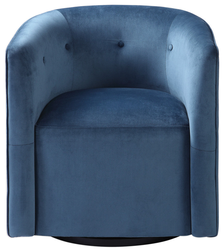 Uttermost Mallorie Contemporary Wood and Fabric Swivel Chair in Ink Blue