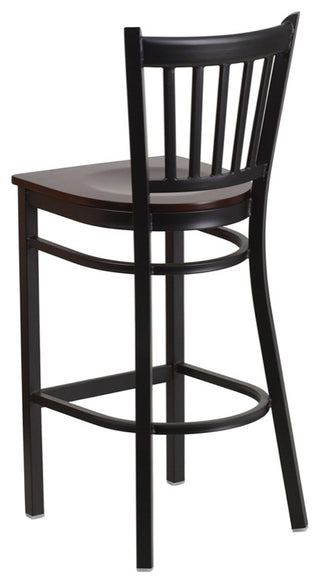 Black Vertical Back Metal Restaurant Barstool, Walnut Wood Seat
