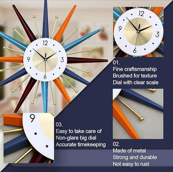 Large Wall Clock 27.5" Mid Century Wall Clock Starburst Clock