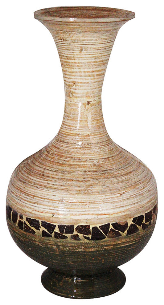HomeRoots Zoe Distressed Natural to dark With coconut Shell Spun Bamboo Vase