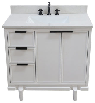 37" Single Sink Vanity, White With Engineered Stone Top