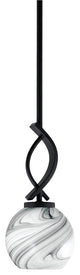 Cavella 1 Light Stem Mini Pendant, Matte Black Finish, 5.75" Onyx Swirl Glass