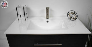 Napa 36" Modern Floating Bathroom Vanity With Ceramic Top and Round Handles, Black Ash