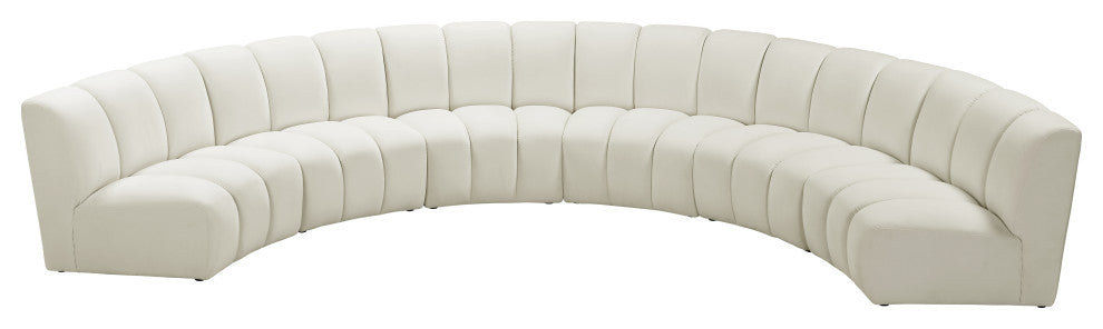 Infinity Channel Tufted Velvet Modular Chair, Cream, 6 Piece