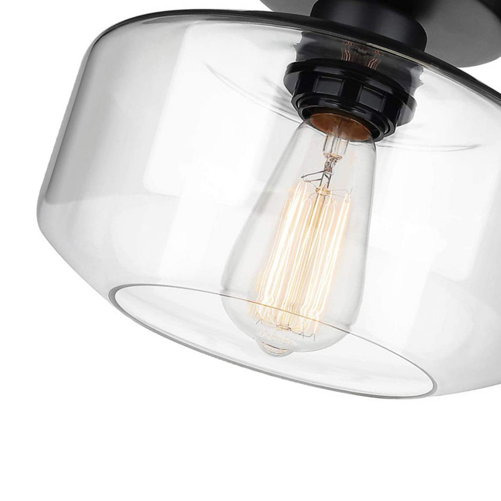 1-Light Drum Glass Shaded Semi Flush Mount