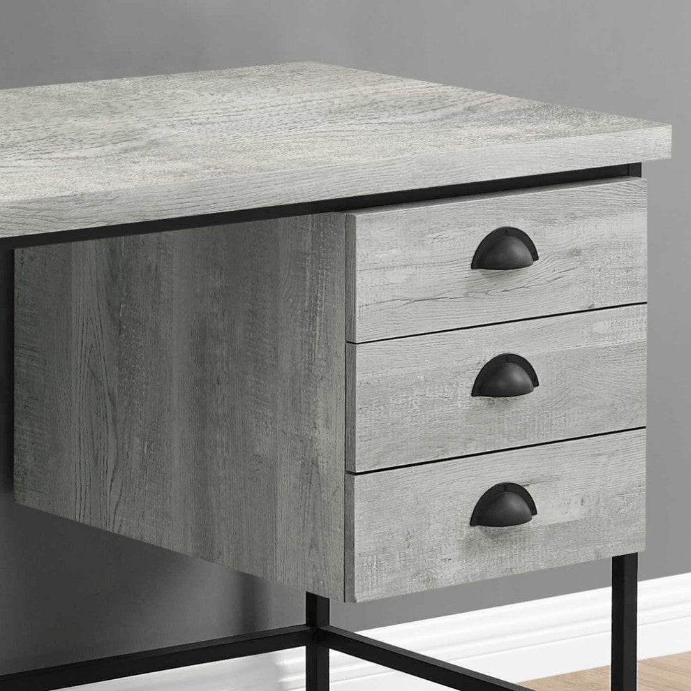 24" Grey Rectangular Computer Desk With Three Drawers