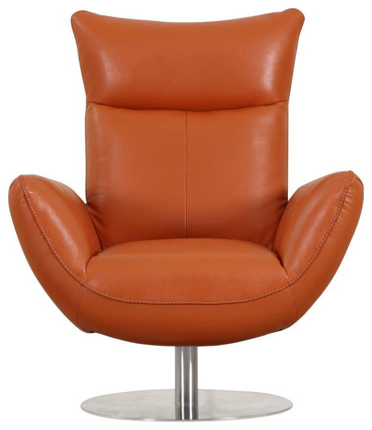 Zeno Italian Top Grain Leather Swivel Lounge Chair Orange