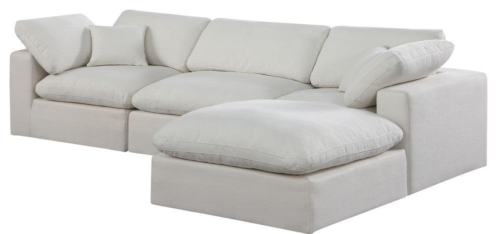 Comfy Upholstered L-Shaped Modular Sectional, Cream, 4-Piece: 1 Armless Chair, 2 Corner Chair, 1 Ottoman, Linen Textured Fabric
