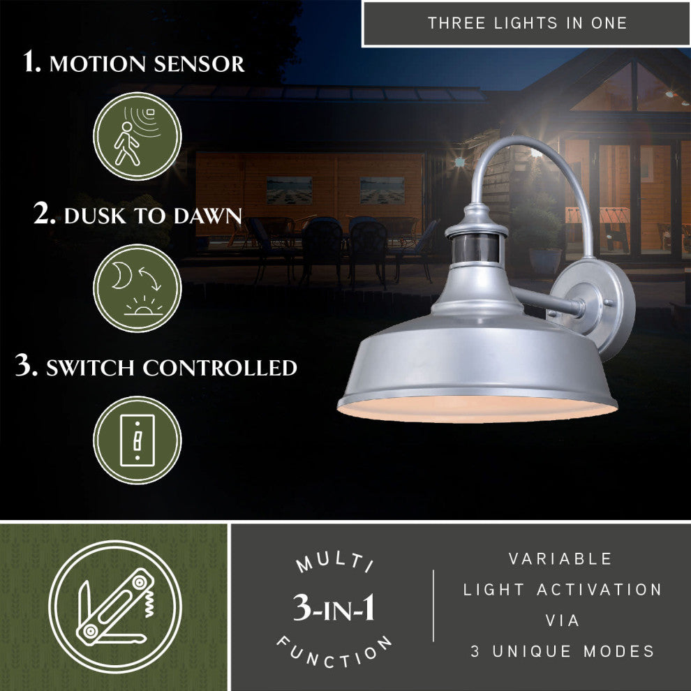 Dorado Outdoor Wall Light, Satin Silver/White, 12"wx12.25"hx13.5"d