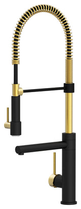 Modern Spring-Type Kitchen Faucet LK19MG Matte Black With Gold Accent