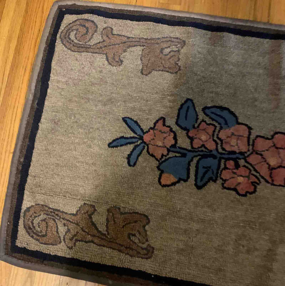 Handmade Antique American Hooked Rug, 2.3'x4', 70cmx122cm 1900s