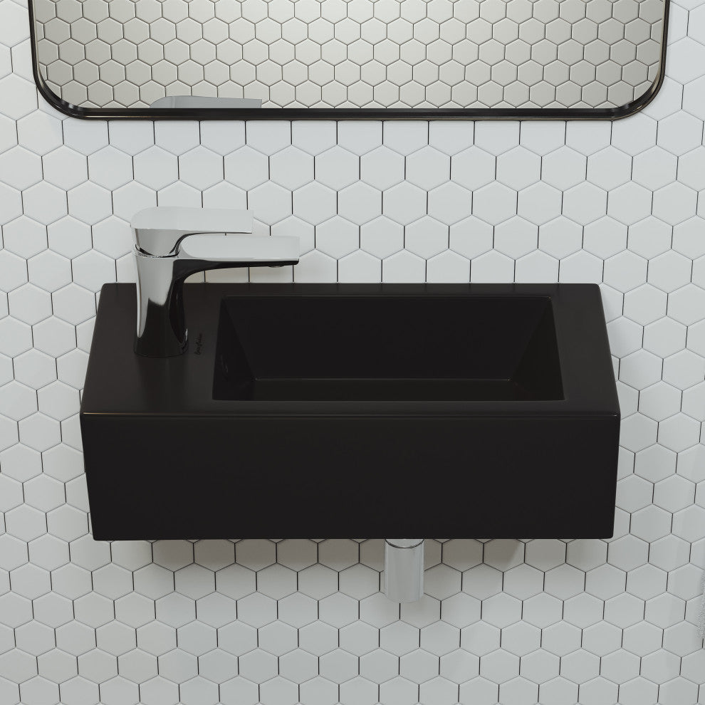 Voltaire 19.5"x10" Ceramic Wall Hung Sink With Faucet Mount, Left Side Matte Bla