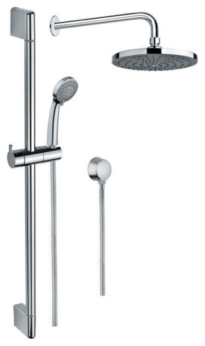 Polished Chrome Shower System With Hand Shower and Sliding Rail, Showerhead, and