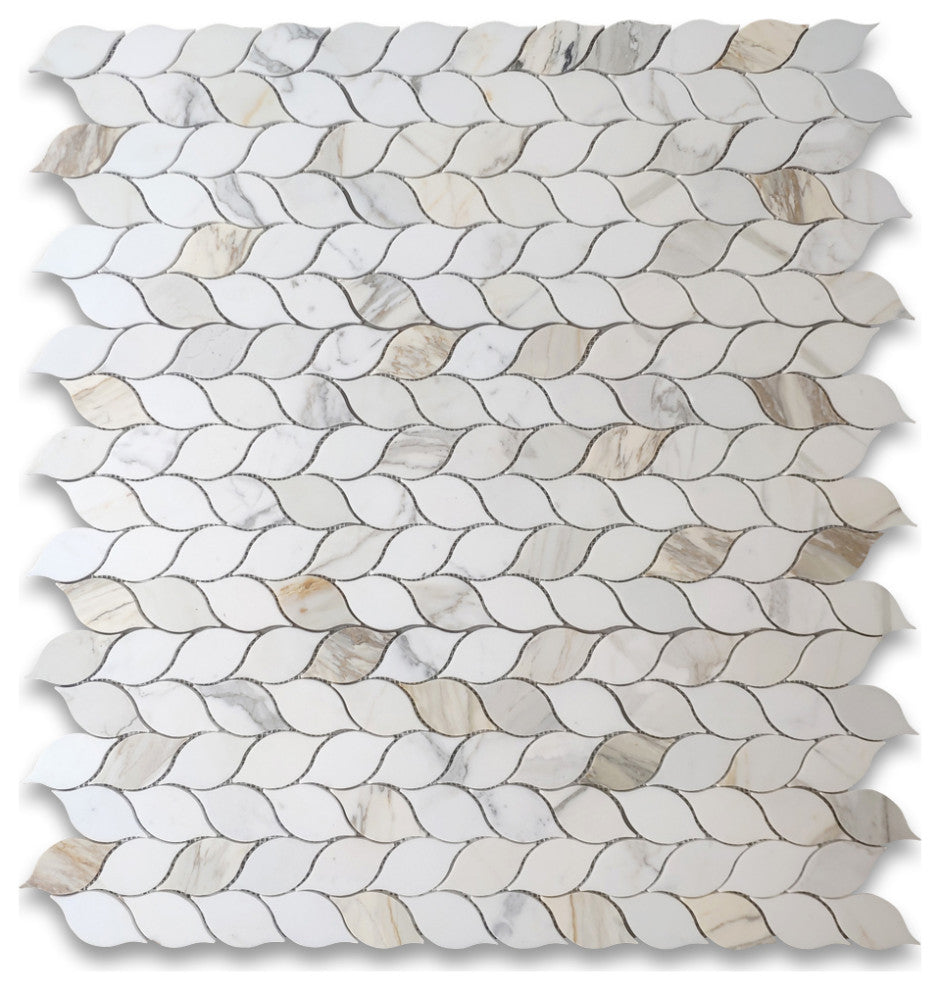 Calacatta Gold Marble Leaf Shape Medi Mosaic Tile Honed, 1 sheet